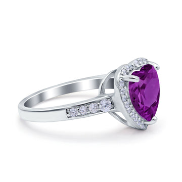 Halo Heart Promise Ring Simulated Amethyst CZ 925 Sterling Silver